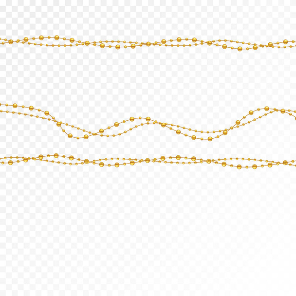 Kolekce zlatých prázdninových korálků izolovaných na bílém pozadí.Realistický náhrdelník z jemných perel. Prvek obchodní výzdoby pro design. - Vektor, obrázek