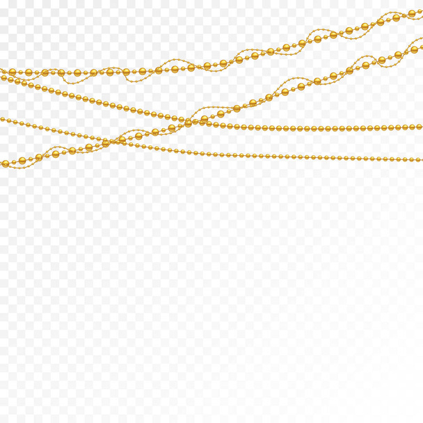 Collection of gold holiday beads isolated on white background.Realistic necklace made of fine pearls. Business decor element for design. - Vector, Image