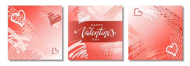 Conjunto de modelos vermelhos para cartões de felicitações, folhetos, convites para o Dia dos Namorados. Valentines fundos românticos com inscrição lettering feliz dia dos namorados. - Vetor, Imagem