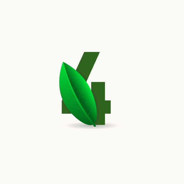 4-stelliges Öko-Logo mit Blatt. Vektorschrift für Naturplakate, umweltfreundliches Emblem, vegane Identität, pflanzliche und botanische Karten usw.. - Vektor, Bild