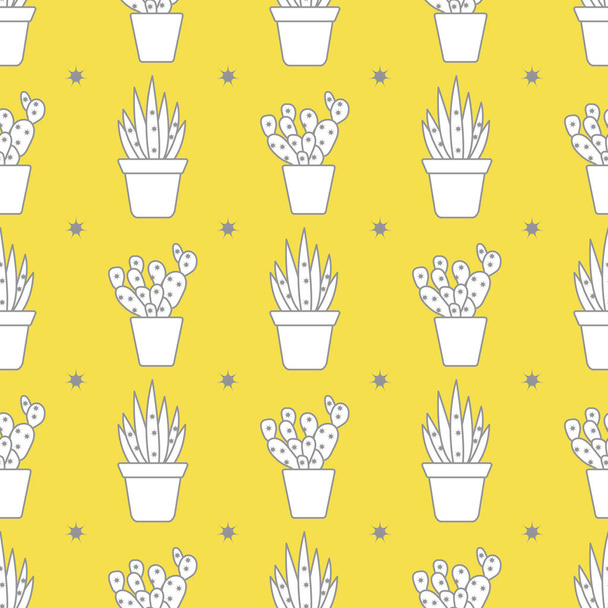 Vector seamless pattern with cactus and succulents. Trendy background. Tropical plants. Illuminating and Ultimate Gray. - Vektori, kuva