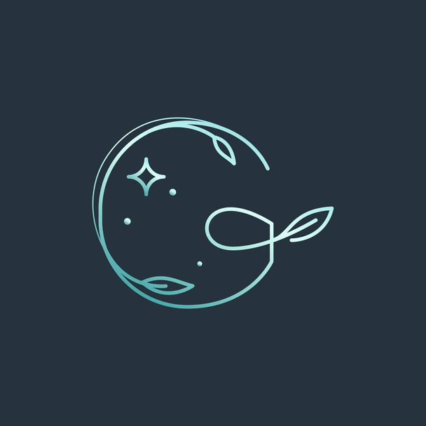 G-Letter-Logo mit anmutiger Dekoration aus Mond, Sternen und Blättern. Es eignet sich perfekt für jedes Vintage-Branding, romantische Verpackungen, Ökologie-Poster, Astrologie-Blog-Design, Urlaubseinladungen. - Vektor, Bild