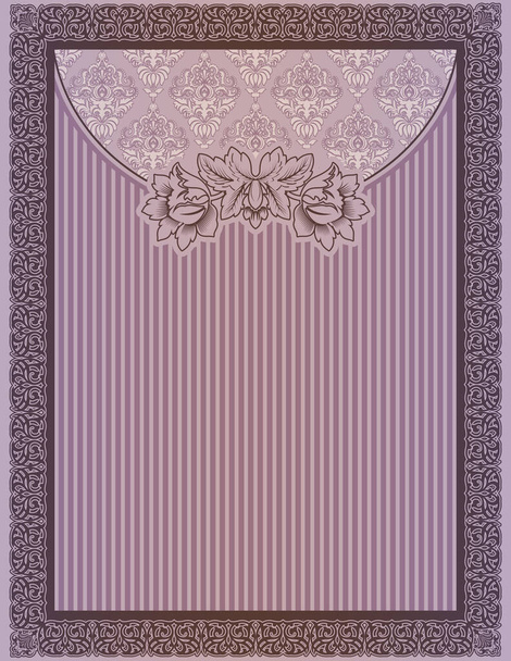 Elegant retro style background with decorative border and patterns. Vintage invitation card template. - Zdjęcie, obraz