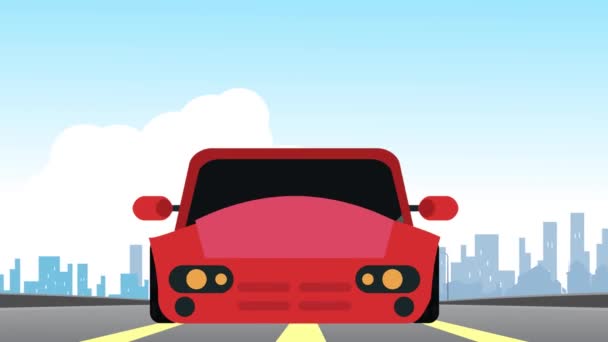 Animation de voiture de conduite avec vue de face, Courir sur l'autoroute. Animation 2d. - Séquence, vidéo