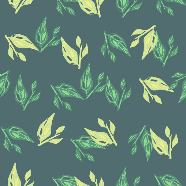 Винтажный бесшовный рисунок природы с зелеными и желтыми цветными листьями. Морской синий бледный фон. Графический дизайн для упаковки бумаги и текстур ткани. Векторная миграция. - Вектор,изображение