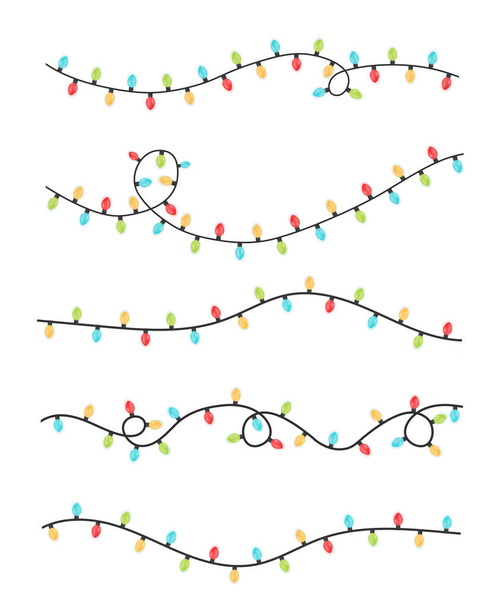 Catalog of Christmas lights. Collection of colorful and festive garlands on a white transparent background. - Vector, Image