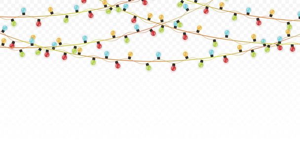 クリスマスライトのカタログ。白い透明な背景にカラフルでお祝いの庭のコレクション. - ベクター画像
