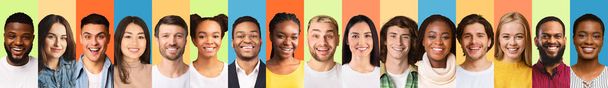 Portrety różnych ludzi z powodzeniem Millennials na kolorowe tła, Kolaż - Zdjęcie, obraz
