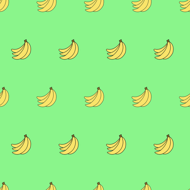 Seamless pattern with bananas on green background. Can be used for wallpaper, pattern fills, greeting cards, webpage backgrounds, wrapping paper, scrap booking and textile or fabric. Vector illustration. EPS 10. - Vector, imagen