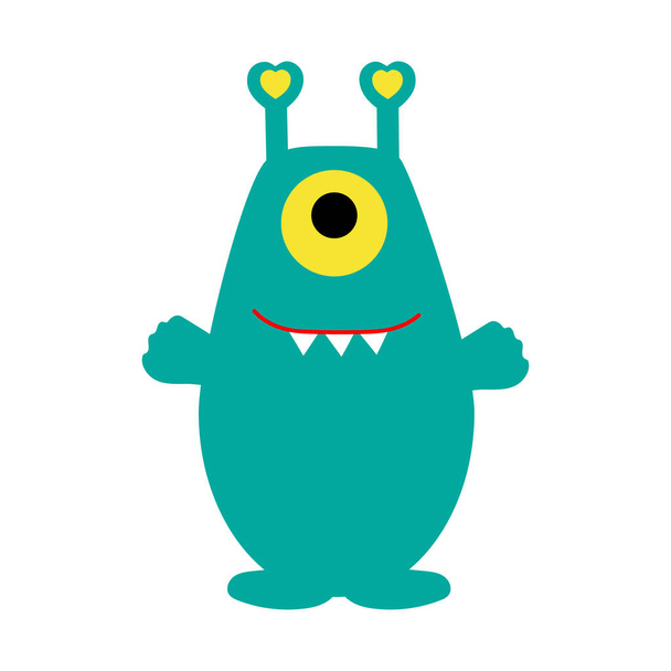 Милий зелений чудовисько з трьома зубами і одним оком. Ізольовані векторні ілюстрації. НЛО
. - Вектор, зображення