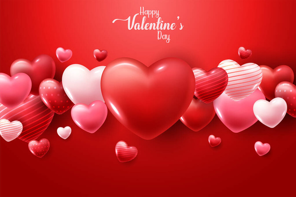 Happy Valentine's Day Background With 3D Hearts - Vector, Imagen