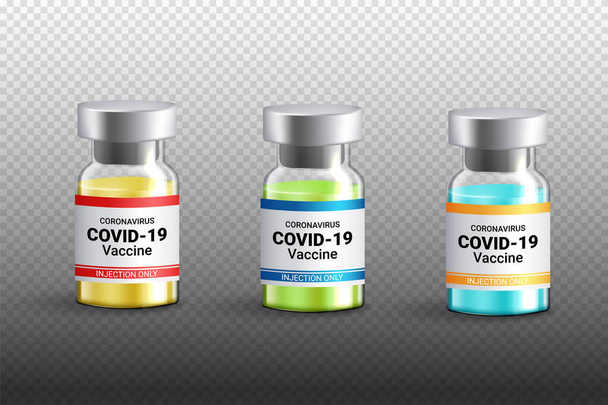 COVID-19 láhev vakcíny izolované na průhledném pozadí - Vektor, obrázek