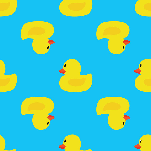 Rubber yellow duck on blue, vector illustration seamless pattern background - Vector, afbeelding