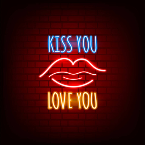 Neon sign. Valentines Day. A holiday for all lovers. Glowing text. Design element on a dark background for your postcard or banner. - Vector, Image