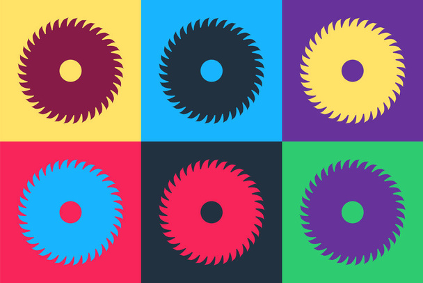 Pop art Circular saw blade icon isolated on color background. Saw wheel.  Vector. - Vector, Image