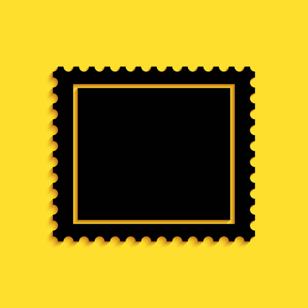 Ikona černé poštovní známky izolovaná na žlutém pozadí. Dlouhý stínový styl. Vektor. - Vektor, obrázek