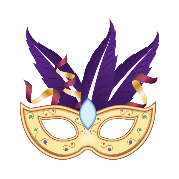 Mardi gras mask with feathers and confetti vector design - Vector, Image