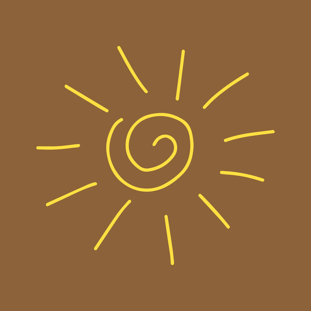 Vektorin keltainen ääriviiva ruskealla pohjalla eristetystä auringosta - Vektori, kuva