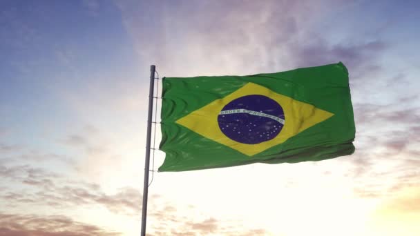 Vlag van Brazilië zwaaiend in de wind in 4K slow motion 60fps - Video