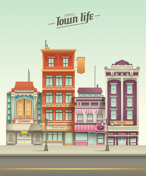Small Town Street View with retro colors - Vector, Image