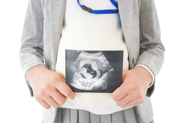 Mulher grávida com imagem de eco do bebê - Foto, Imagem