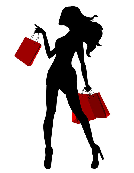 Silhouette of young woman carring bags - Vektor, Bild