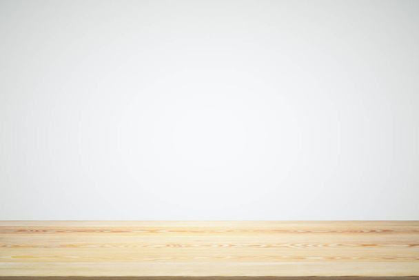 Empty wooden table top with white gradient background, mock up - Valokuva, kuva