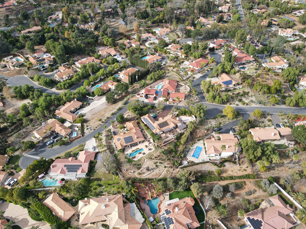 Aerial top view of wealthy mansion in East Canyon Area of Escondido - Photo, Image