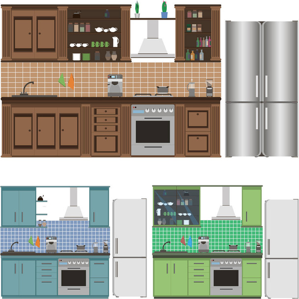 Conjunto de interiores de cozinha isolados sobre fundo branco - Foto, Imagem
