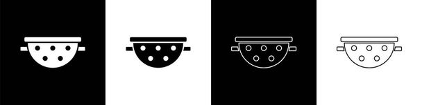 Set Küche Sieb Symbol isoliert auf schwarz-weißem Hintergrund. Kochutensilien. Besteckschild vorhanden. Vektor. - Vektor, Bild