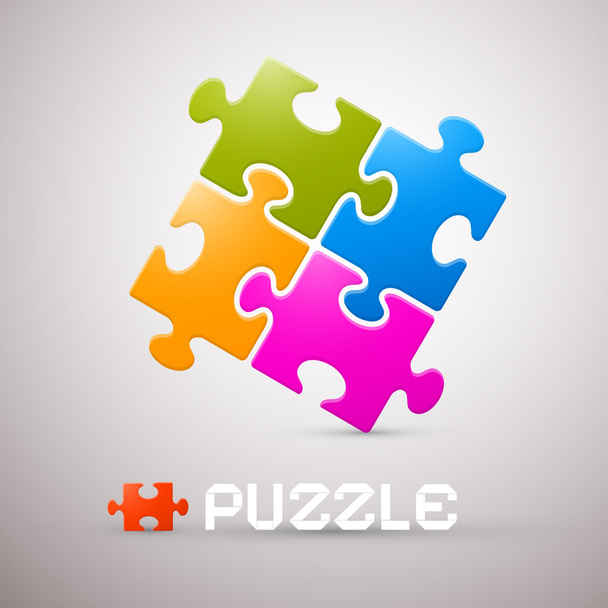 Colorful Puzzle Vector Illustration on Grey Background - Vector, Image