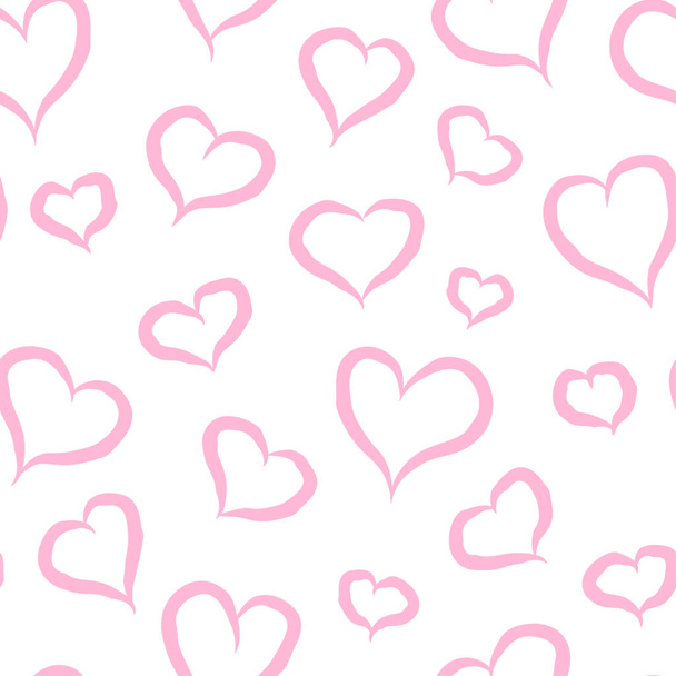  RGB Pink lined hearts on white background. Seamless vector valentine's day pattern. - Vektor, obrázek