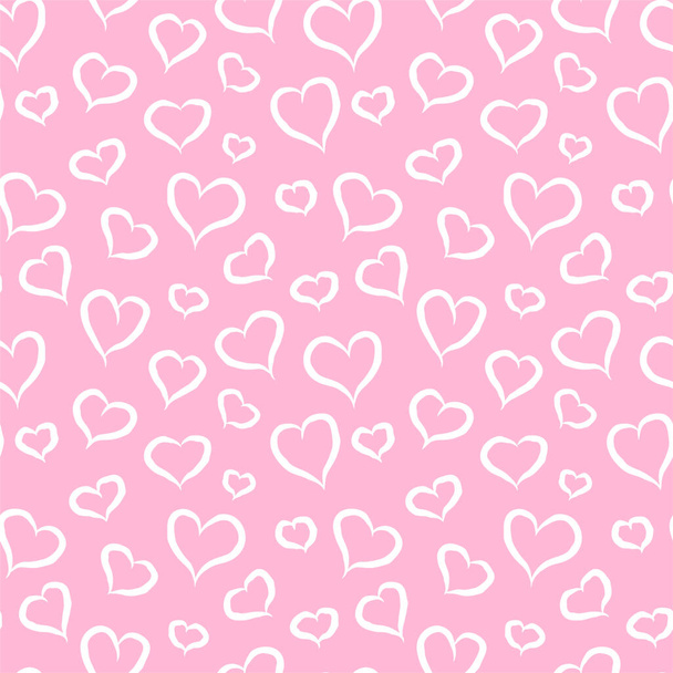   Seamless vector hearts pattern. Valentine's day background. For fabric, textile, wrapping, cover etc. 10 eps. Chaotic hand drawn love hearts on pink pattern. - Vecteur, image