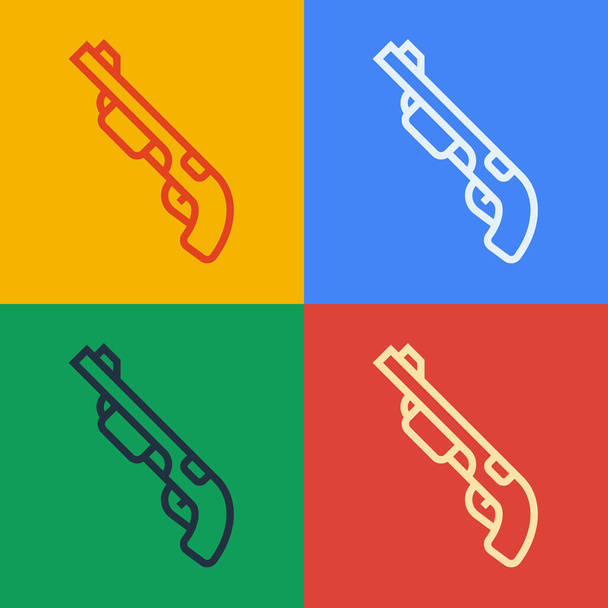 Pop art line Police shotgun icon isolated on color background. Hunting shotgun.  Vector. - Vector, Image