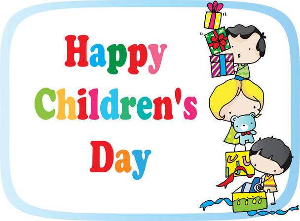 happy childrens card with kids - Vector, Imagen