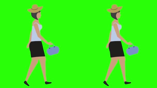 Vrouwen lopen cyclus naadloze lus, gezicht masker versie, groen scherm chroma zeer belangrijke animatie, plat ontwerp - Video