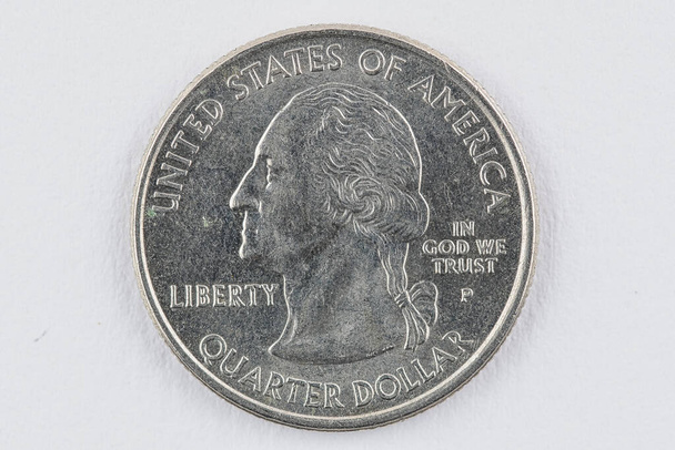 USA quarter dollar coin currancy. Isolated on white background. Macro image - Photo, Image