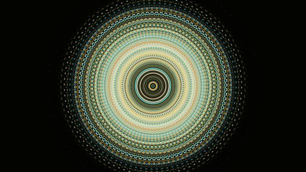 Abstract visualization of radial signals on black background, seamless loop. Animation. Beautiful colorful circles getting bigger and smaller in flashing motion. - Photo, Image