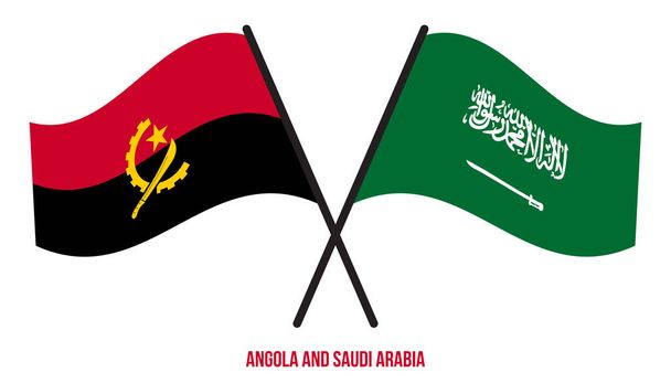 Angola e Arabia Saudita Bandiere attraversate e sventolando stile piatto. Proporzione ufficiale. Colori corretti. - Vettoriali, immagini