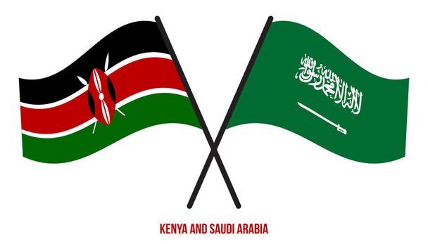 Quênia e Arábia Saudita bandeiras cruzadas e acenando estilo plano. Proporção oficial. Cores corretas. - Vetor, Imagem