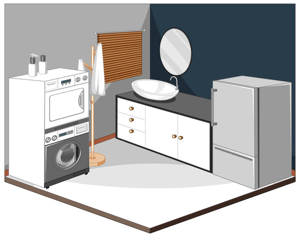 Інтер'єр пральної кімнати з ілюстрацією меблів
 - Вектор, зображення