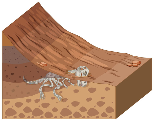 Strati di suolo con illustrazione fossile di dinosauro - Vettoriali, immagini
