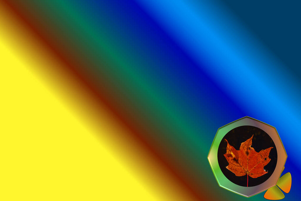 Folha de bordo dentro de um octógono colorido iluminado comprar uma fonte radial - Foto, Imagem
