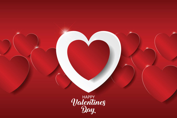 Festive Card for Happy Valentine's Day. On Red Color Background.Vector Illustration - Vector, Image
