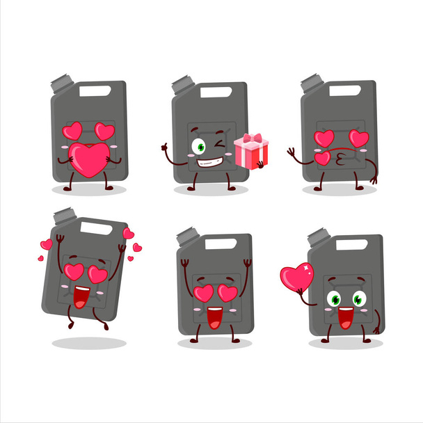 Black gasoline tank cartoon character with love cute emoticon. Vector illustration - Vetor, Imagem
