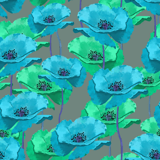 Bezproblémový vzor s divokým červeným mákem. Poppy kytky. Bezešvé pozadí vzor máku květiny. Povrchový design pro dekoraci interiérů, potisk textilu, tiskoviny, pozvánky - Fotografie, Obrázek