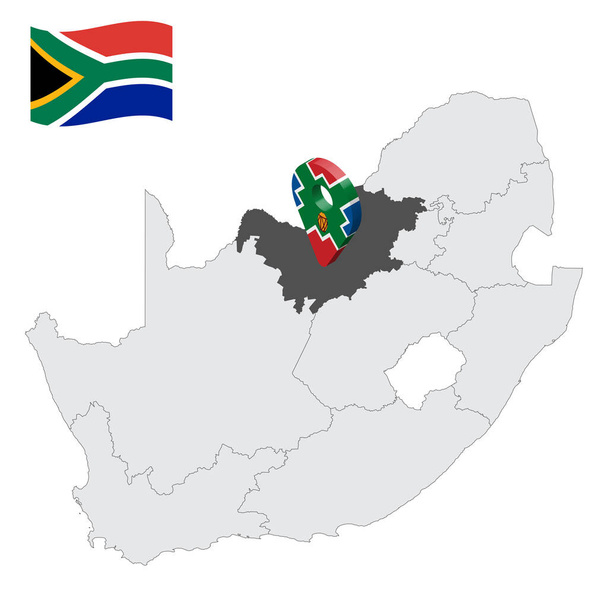 Ligging Noord West Provincie op kaart Zuid Afrika. 3d locatie teken vergelijkbaar met de vlag van de provincie Noord-West. Kwaliteitskaart met regio 's van Zuid-Afrika voor uw ontwerp. EPS10. - Vector, afbeelding