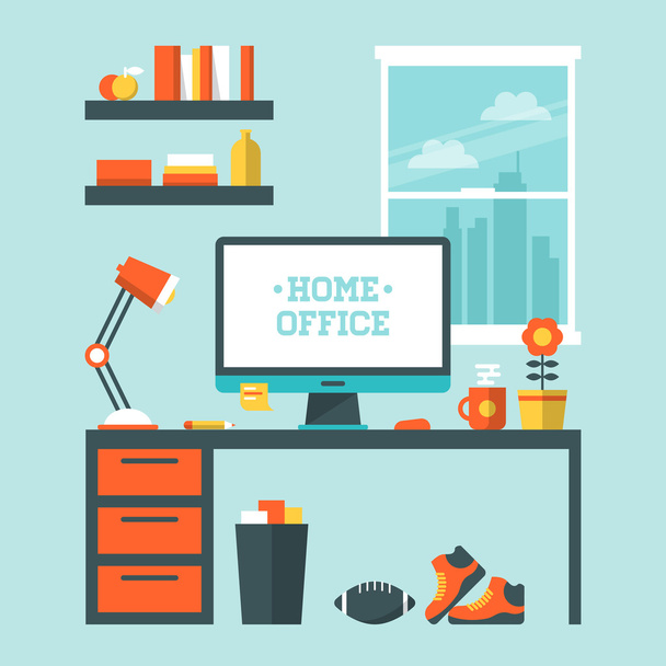 Modern home office interior - Vector, Image