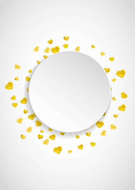 Valentine paper frame with gold glitter hearts. February 14th day. Vector confetti for valentine paper frame. White festive banner with texture. Love theme for flyer, special business offer, promo. - Vector, imagen
