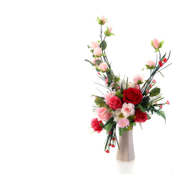 beautiful bouquet flower in vase isolated  on white background - Photo, Image